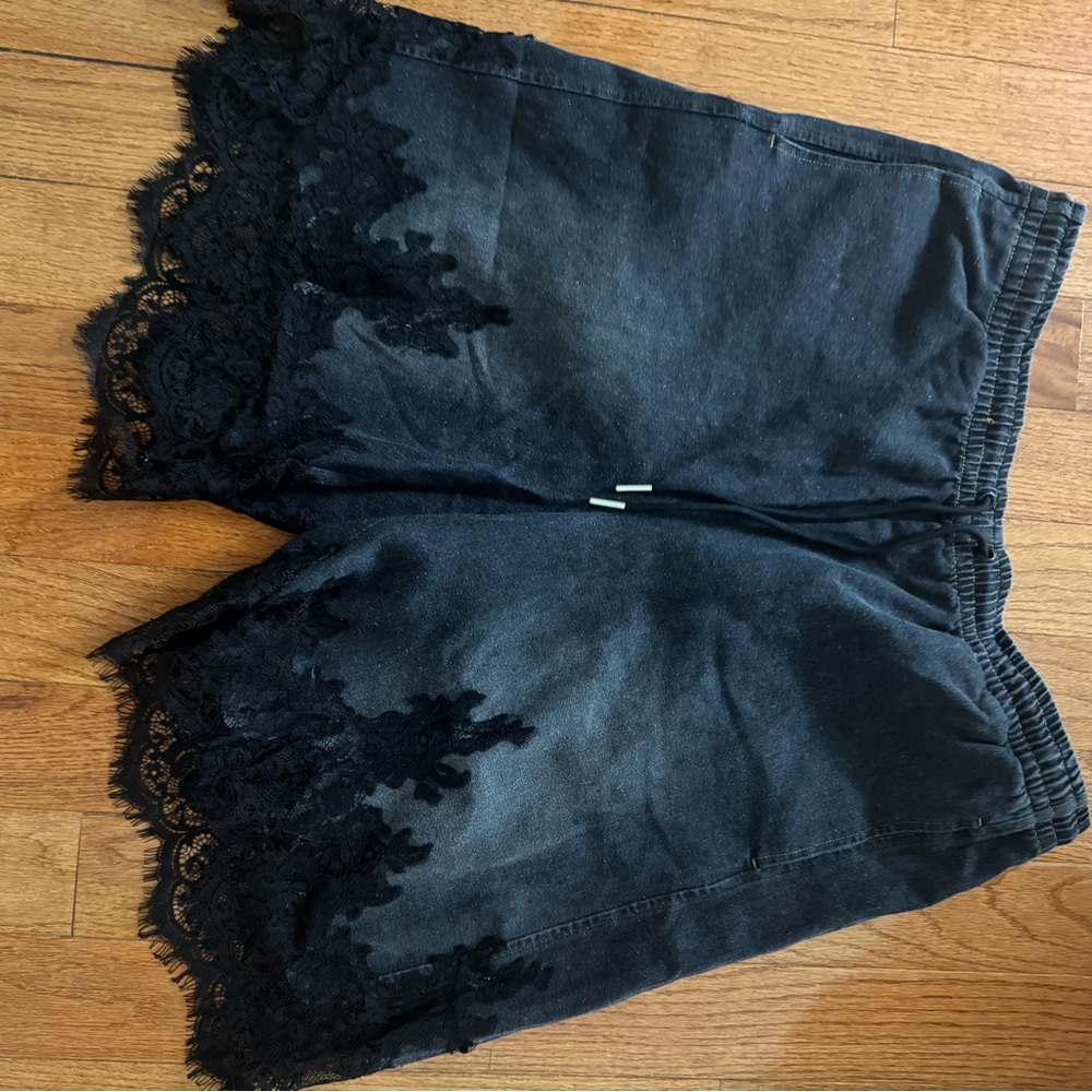 Lace Trim Denim Shorts (Women)